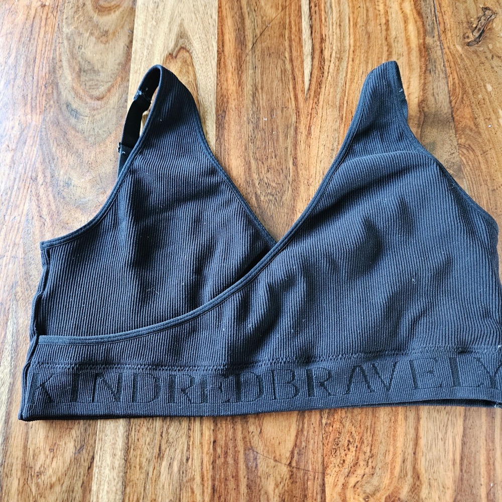 Kindred Bravely Sublime Nursing Bra Black Ribbed Crossover Bralette 1X/1T Womens